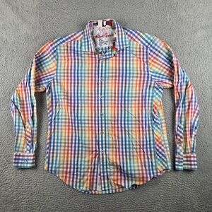 Robert Graham Gingham Button Up Shirt Mens Large Red Blue Green Yellow Checkered